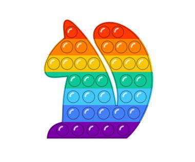 Popüler pop it, sincap şekilli hareketli. Hayvan şeklinde renkli anti-stres oyuncakları. Çocuklar için baloncuklu el oyuncağı. Yetişkin anti-stresi. Gökkuşağı renginde duyusal hareketler. Rahatla Popit oyuncakları vektör illüstrasyonu