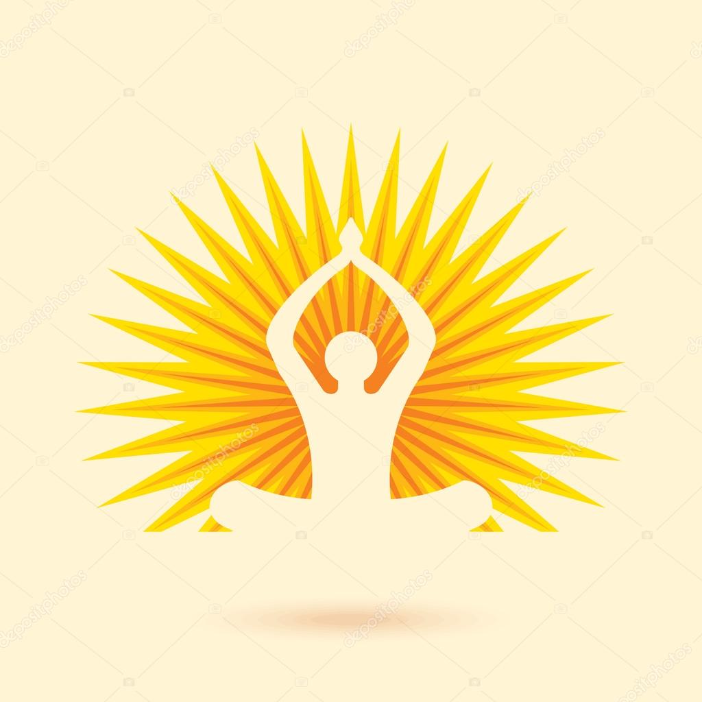 Vector yoga icon and spa graphic design element with sun rays