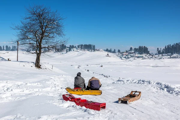 Turismo Disfrutando Trineo Gulmarg Cachemira India — Foto de Stock