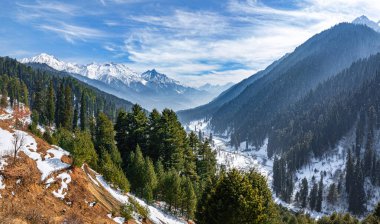 Pahalgam, Kashmir, Hindistan yakınlarındaki Aru Vadisi 'ndeki kış sahnesi..