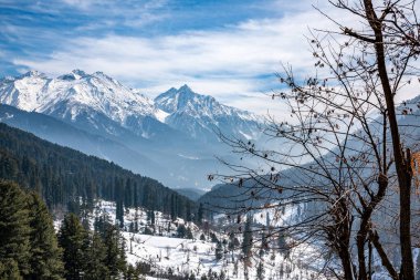 Pahalgam, Kashmir, Hindistan yakınlarındaki Aru Vadisi 'ndeki kış sahnesi..