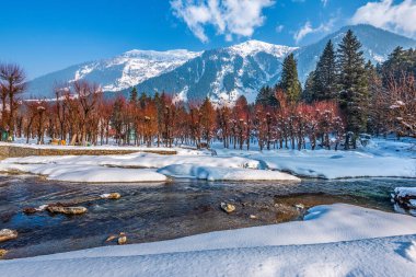 View of Betab Valley in winter season, near Pahalgam, Kashmir, India clipart