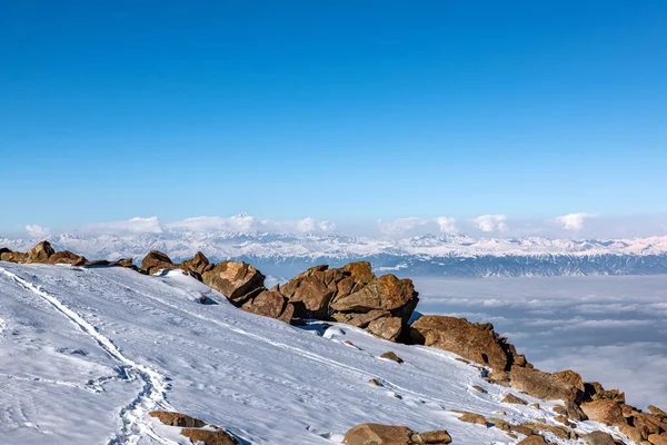 Sneeuw Bedekt Himalaya Bergtoppen Pir Panjal Bergketen Uitzicht Vanaf Gulmarg — Stockfoto