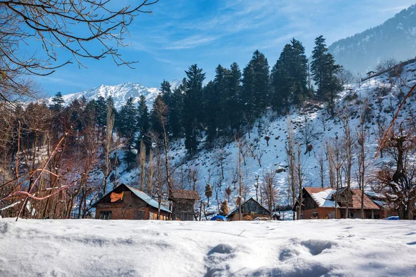 Vacker Utsikt Över Pahalgam Vintersäsongen Omgiven Snö Fryst Himalaya Glaciär — Stockfoto