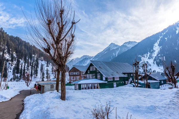 Vinterscenen Byn Aru Lidder Valley Kashmir Nära Pahalgam Indien — Stockfoto