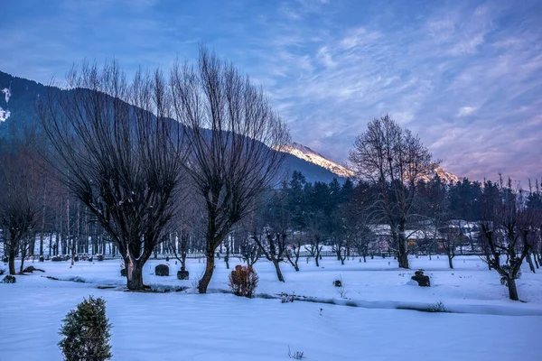 Όμορφη Θέα Του Pahalgam Κατά Διάρκεια Της Χειμερινής Περιόδου Που — Φωτογραφία Αρχείου