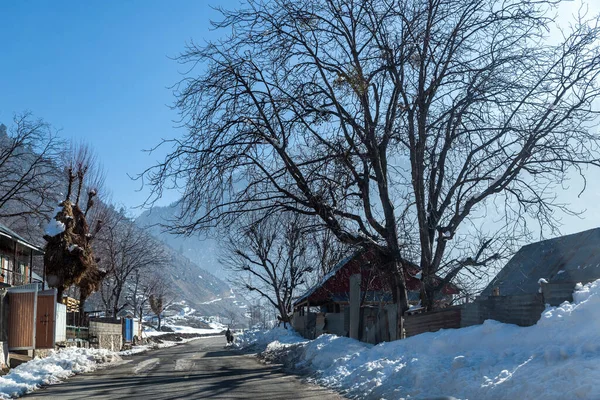 Uitzicht Landschap Stadsgezicht Van Wegen Tijdens Het Winterseizoen Het Dorp Stockfoto