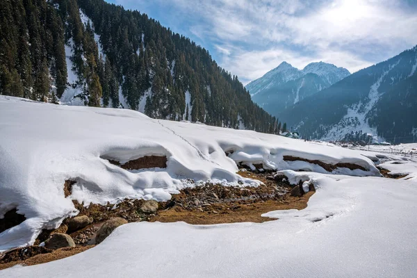 Escena Invernal Valle Aru Cerca Pahalgam Cachemira India Imagen de stock