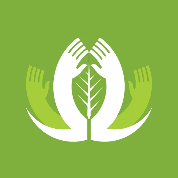 Hand mit grünen Blättern — Stockvektor