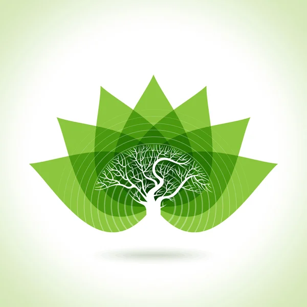 Hojas verdes y árbol — Vector de stock