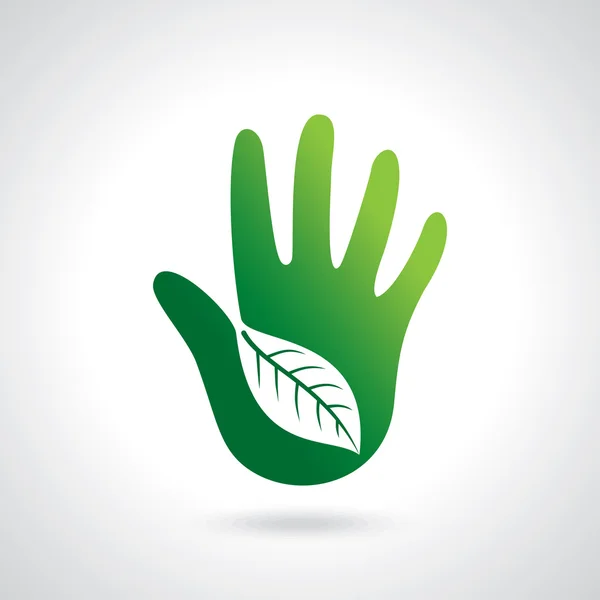 Green hand with green leaf — Stock Vector