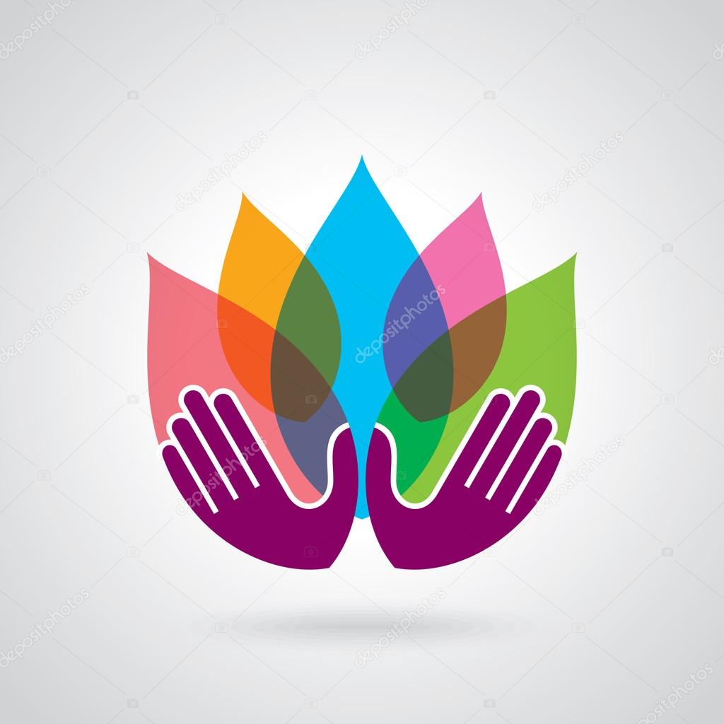 Hands holding a lotus flower vector icon