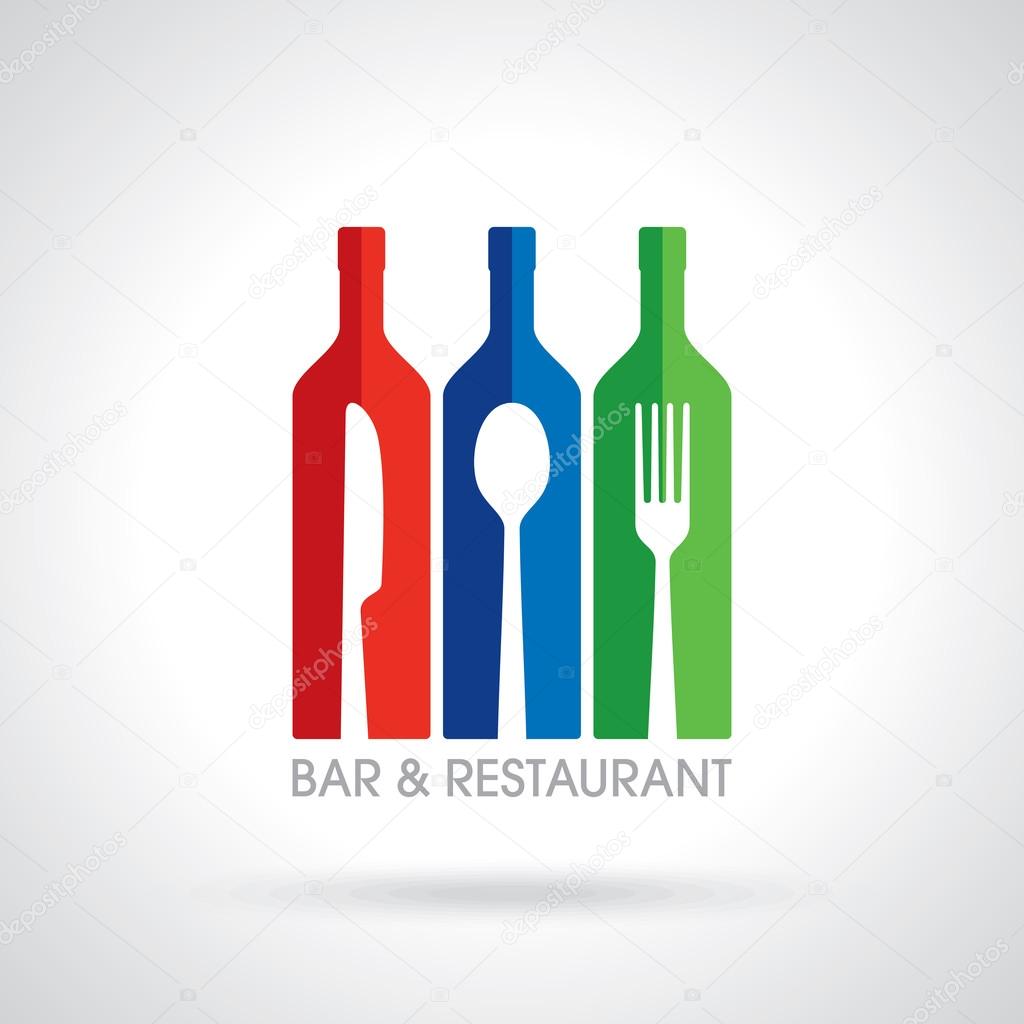 Bar and Restaurant concept with bottles and cutlery