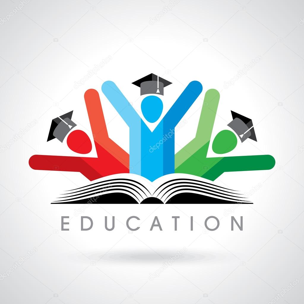 Happy students with pencils icons. educational symbol