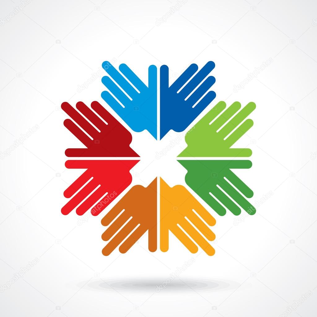 Teamwork symbol with multicolored hands