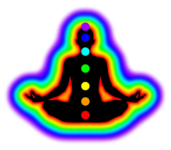 Méditation femme aura, chakras illustration — Photo