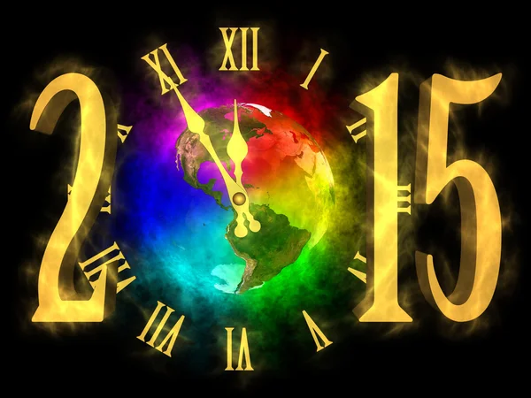 Happy new year 2015 - rainbow planet Earth - America — Stock Photo, Image