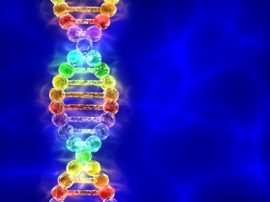Mavi arka plan ile gökkuşağı Dna (deoksiribonükleik asit)