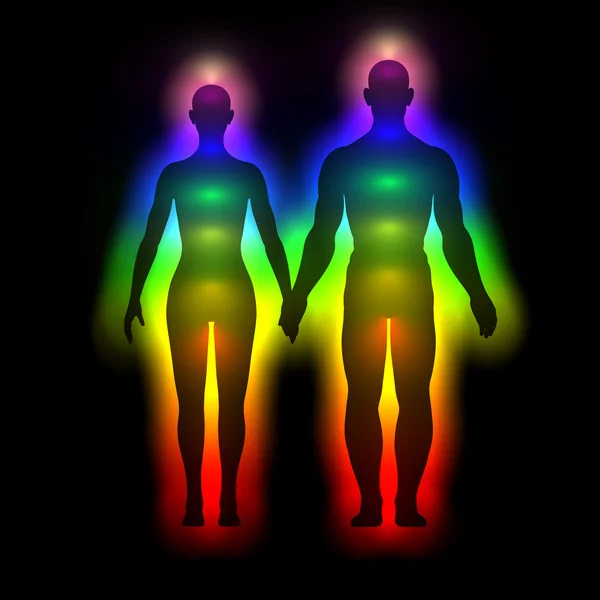 Silueta arco iris del cuerpo humano con aura - mujer y hombre — Foto de Stock