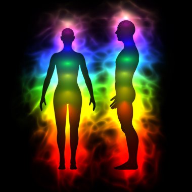 Aura, şifa enerjisi, duyular dışı algılama - kadın ve erkek siluet