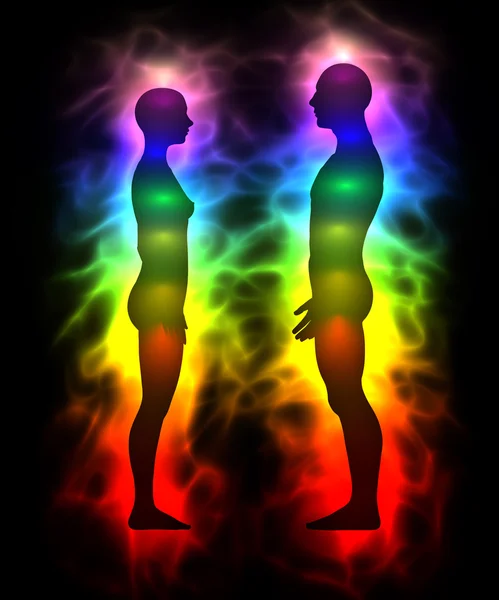 Aura arc-en-ciel - silhouette de femme et d'homme — Photo