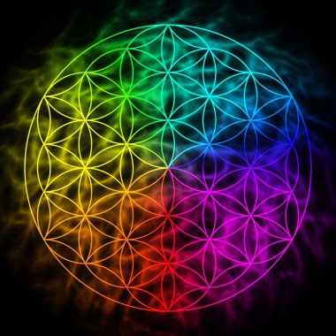 Rainbow flower of life with aura
