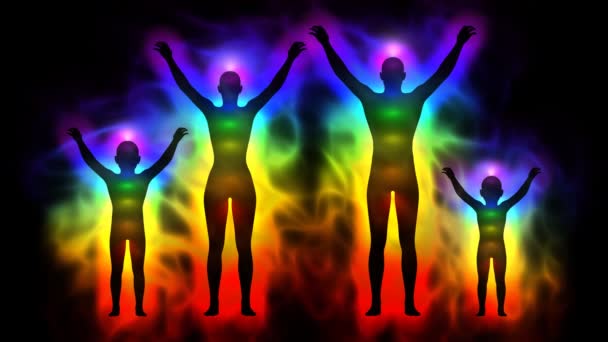 Aura y chakras silueta de la familia — Vídeos de Stock