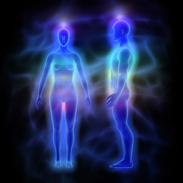 Healing energy, aura and chakras - woman and man — Stock Photo, Image