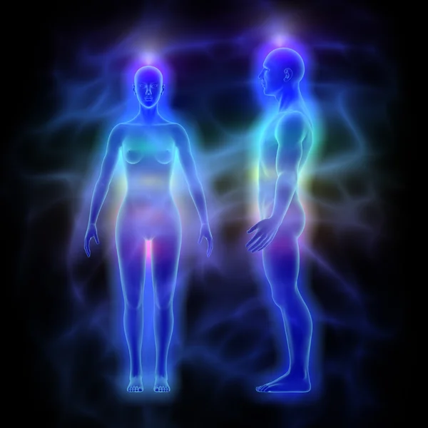 Energía sanadora, aura y chakras - mujer y hombre Imagen de stock