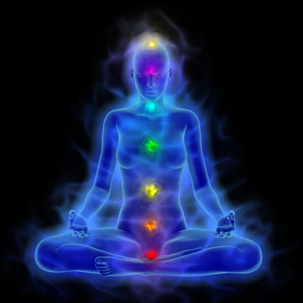 Menselijke energie lichaam, aura, chakra's in meditatie — Stockfoto