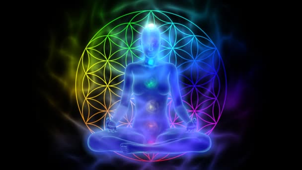 Meditación aura, chakras, símbolo flor de la vida — Vídeos de Stock