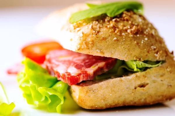 Delicious sandwich with cold cuts — Stock Photo, Image