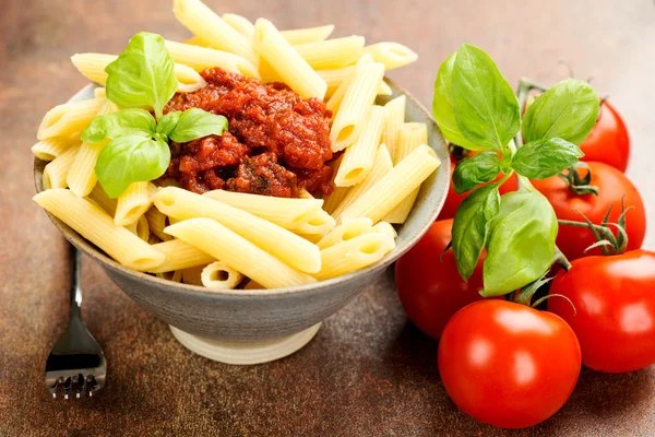 Penne pasta con salsa de tomate — Foto de Stock