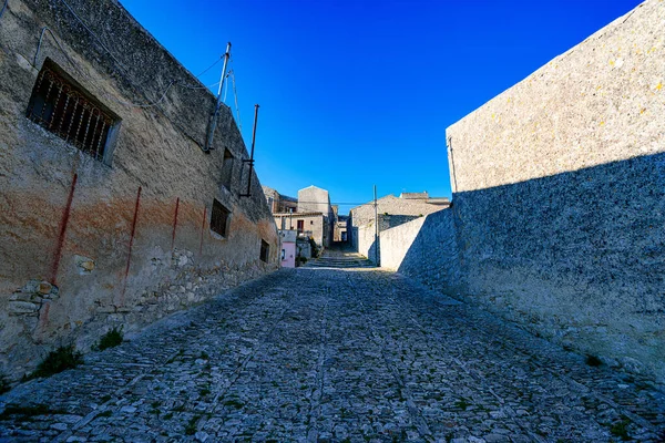 Italy Sicily Trapani Province Erice Narrow Cobblestone Street Ancient Hill — Stock Photo, Image