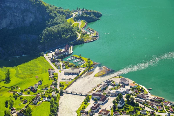 Luchtfoto Van Flam Sognefjord Noorwegen Rechtenvrije Stockafbeeldingen