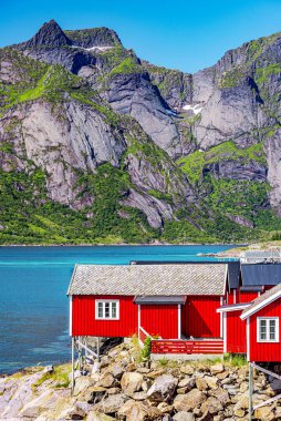 Lofoten Summer Landscape Lofoten Norveç 'in Nordland eyaletinde yer alan bir takımadadır. Dramatik dağları ve zirveleri olan kendine özgü bir manzarası var.