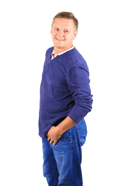 Casually dressed middle aged man in blue sideview — Stock Photo, Image