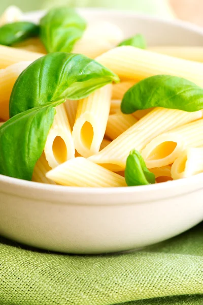 Macaroni and basil — Stock Photo, Image