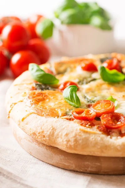 Italian pizza on tablecloth — Stock Photo, Image