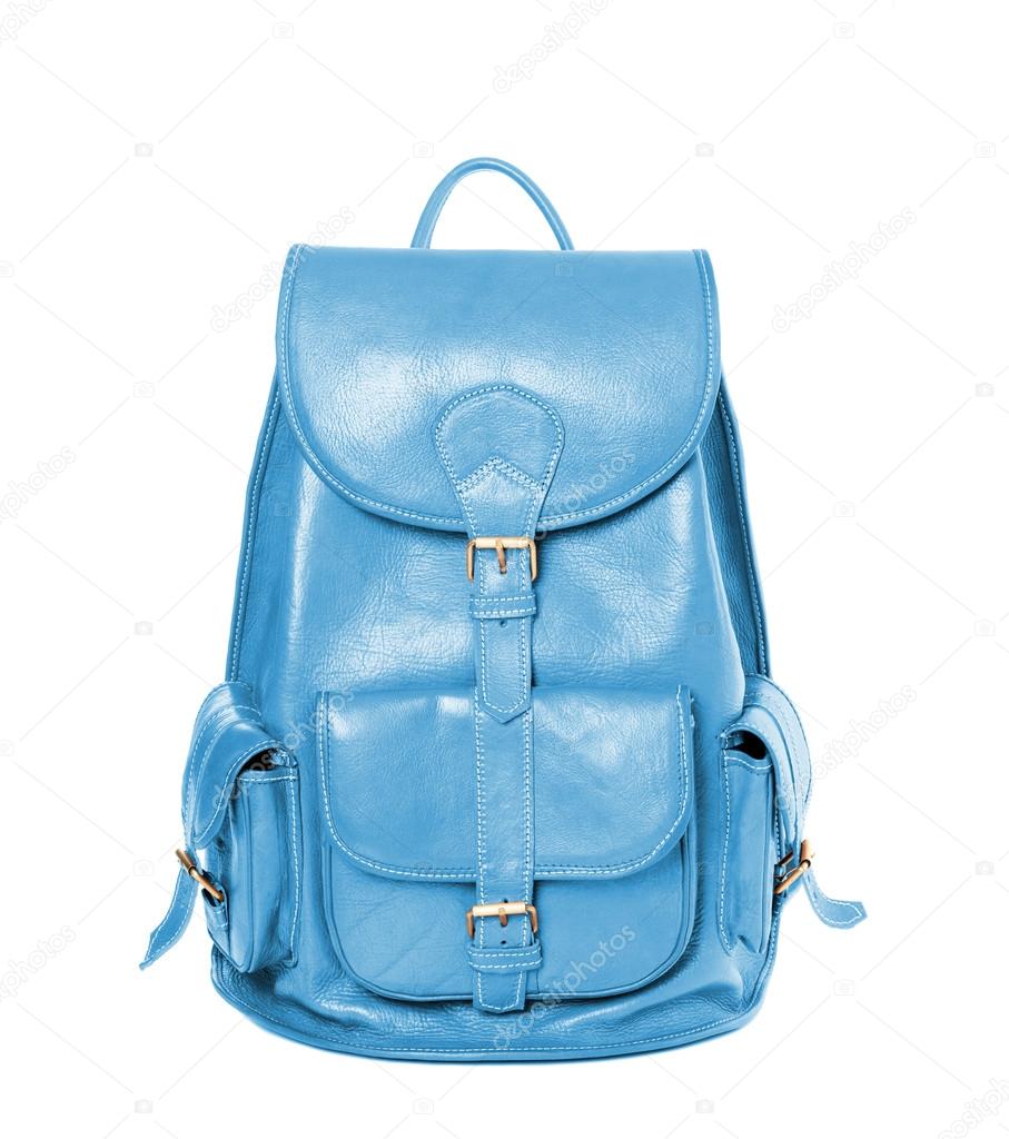 Blue leather backpack