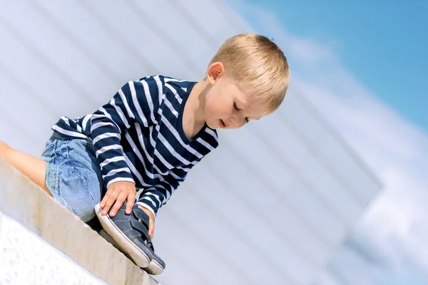 Preschool boy with shoes — Stock Photo, Image