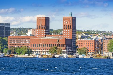 View of Oslo Town Hall from the sea clipart