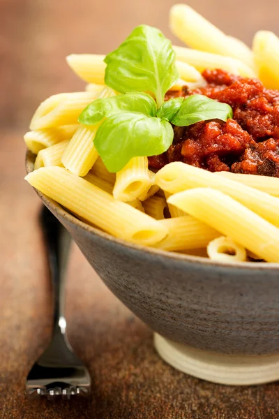 Penne pasta with a bolognese beef sauce — Stock Photo, Image