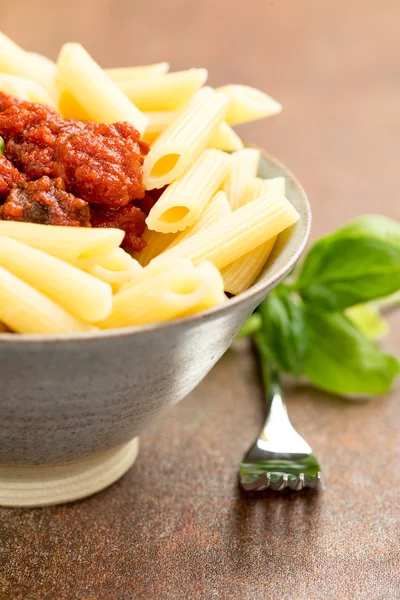 Penne pasta with a bolognese beef sauce — Stock Photo, Image