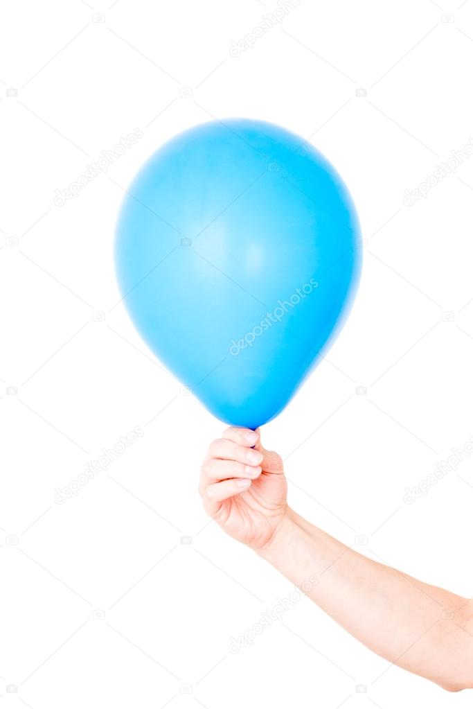 holding balloon on white background
