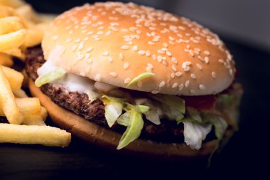 Gerçek burger patates kızartması ile