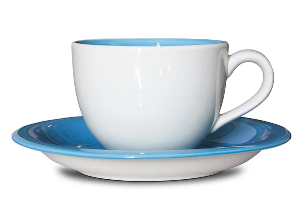 Boş Kupası ve beyaz kırpma yoluyla izole fincan tabağı — Stok fotoğraf