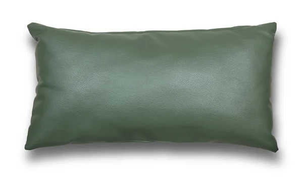 Green leather pillow isolated on white background — Stock Photo, Image