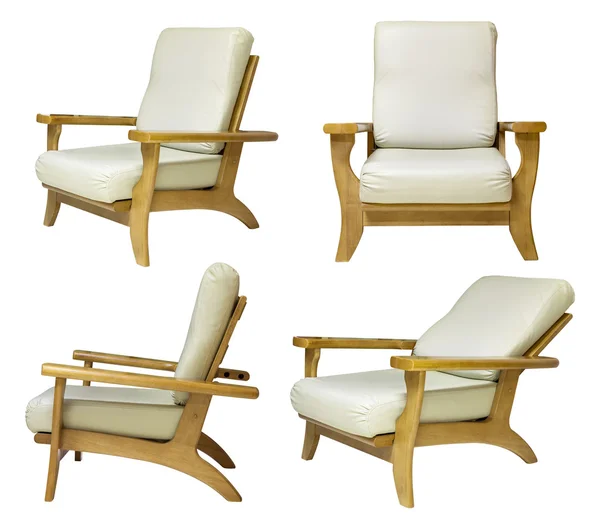 Набор деревянных стульев, изолированных на белом с вырезкой пути — стоковое фото