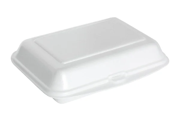 Boîte en styromousse blanche isolée sur blanc avec chemin de coupe — Photo
